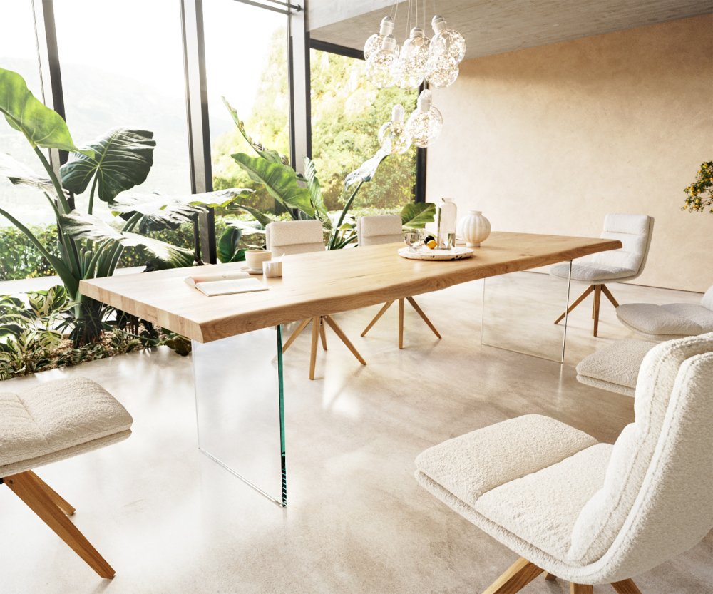 Jídelní stůl Edge 300x100 dub přírodní sklo Live-Edge