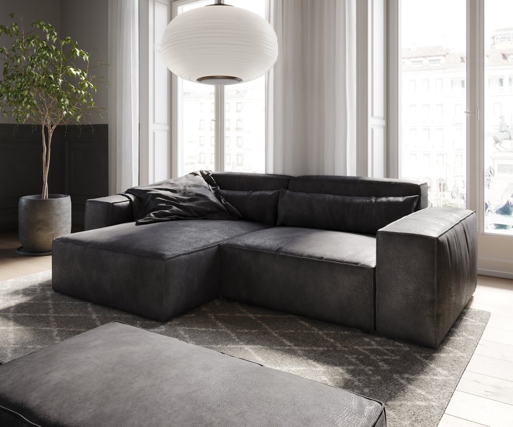 Sirpio D rohová pohovka 250x155 cm imitácia kože antracit vintage