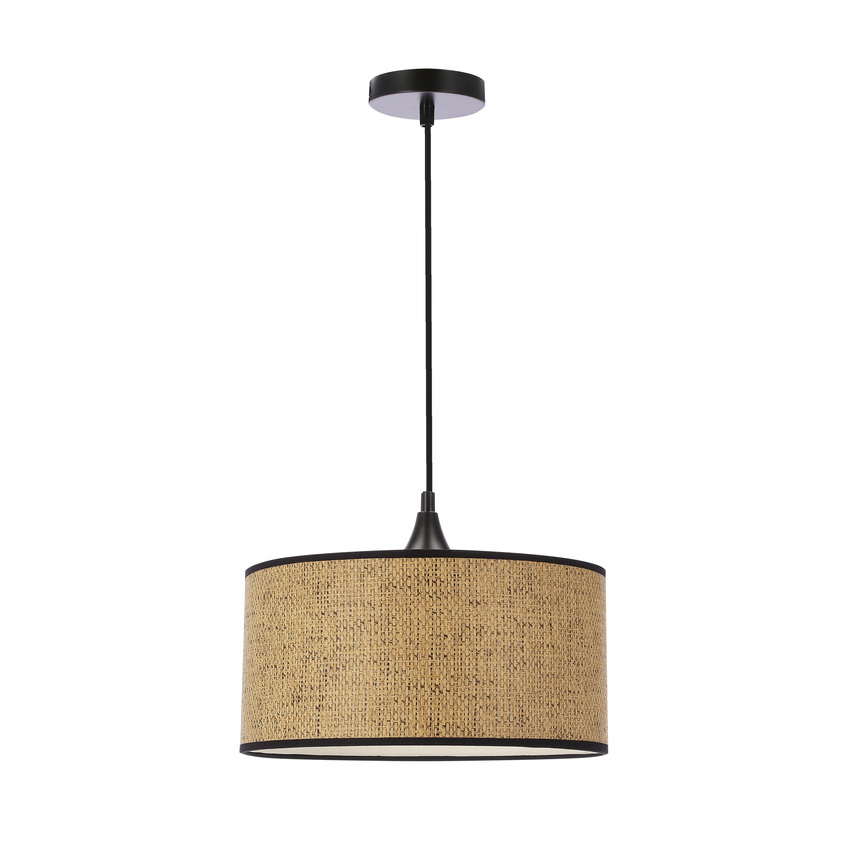 Závesná lampa Anaka čierna 1x40W E27 béžovo-hnedá s opleteným tienidlom