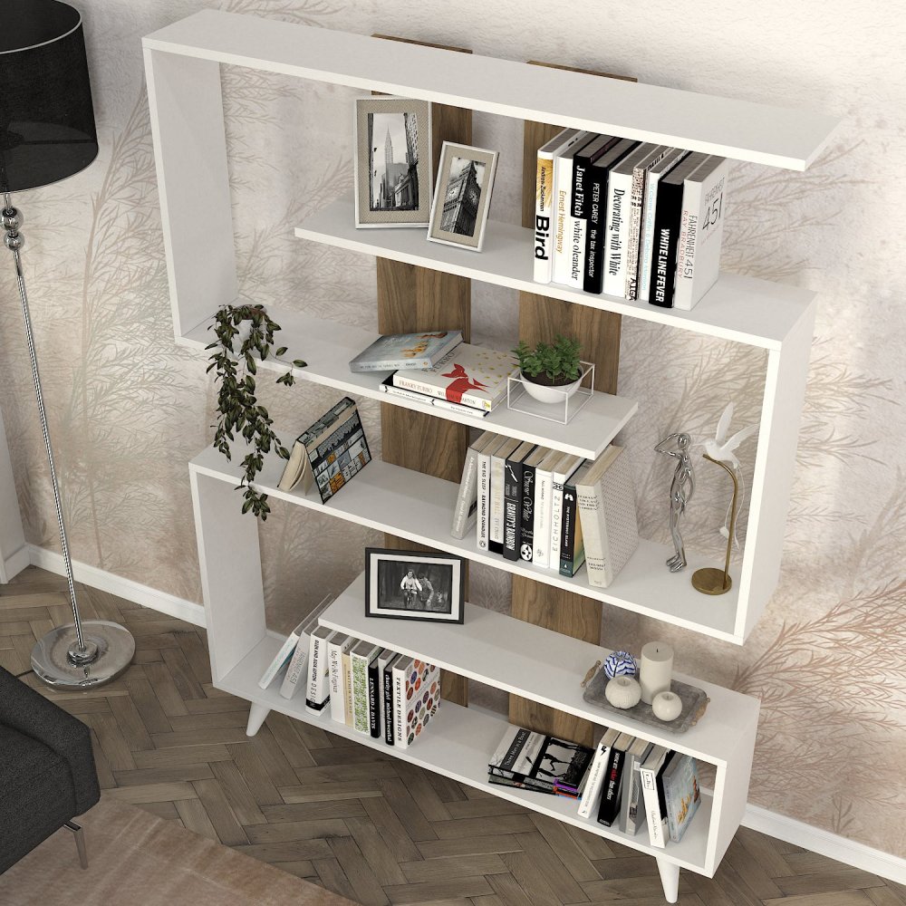 Knihovna Rain - White, Walnut (obrázek 6)