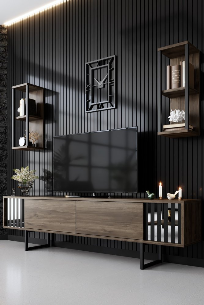 TV skrinka / Obývacia stena Chrome Line - Walnut, Black