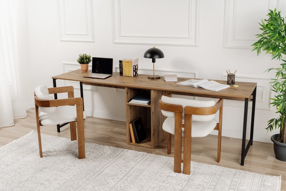 Písací stôl Twin Study Desk - Atlantic Pine, Black