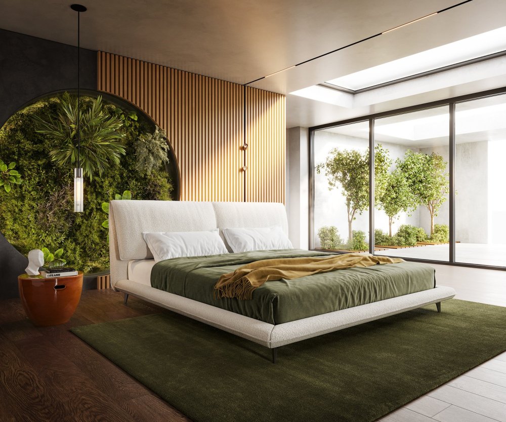 Čalúnená posteľ Cusino 180x200 cm bouclé krémovo biela