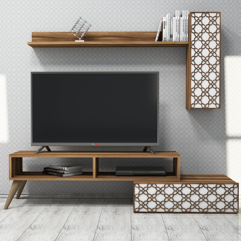 TV stěna / Sestava pod TV Planet - Walnut, White (obrázek 4)