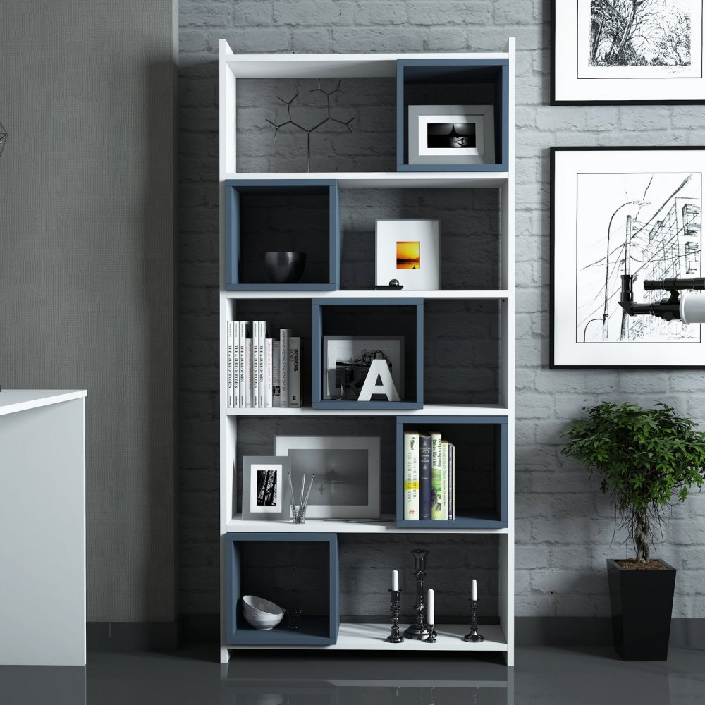 Psací stůl s knihovnou Box - White, Blue (obrázek 4)