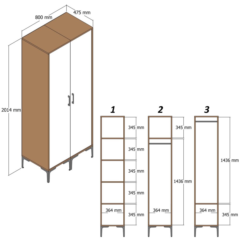 Šatní skříň Kumsal SS - Walnut, Anthracite (obrázek 3)