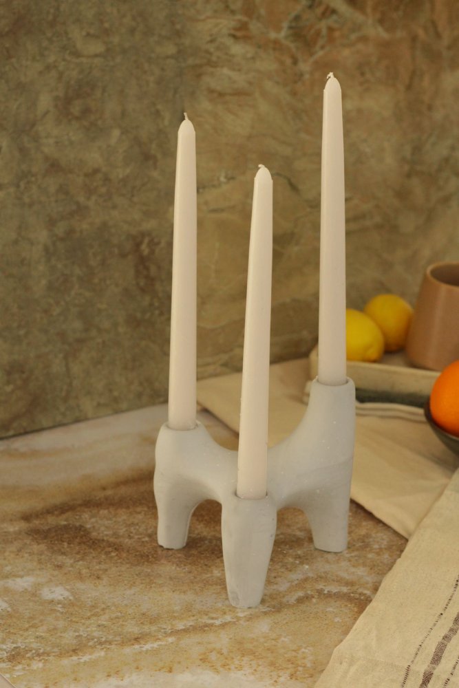 Candlestick Set (4 Pieces) Three Legged - Grey