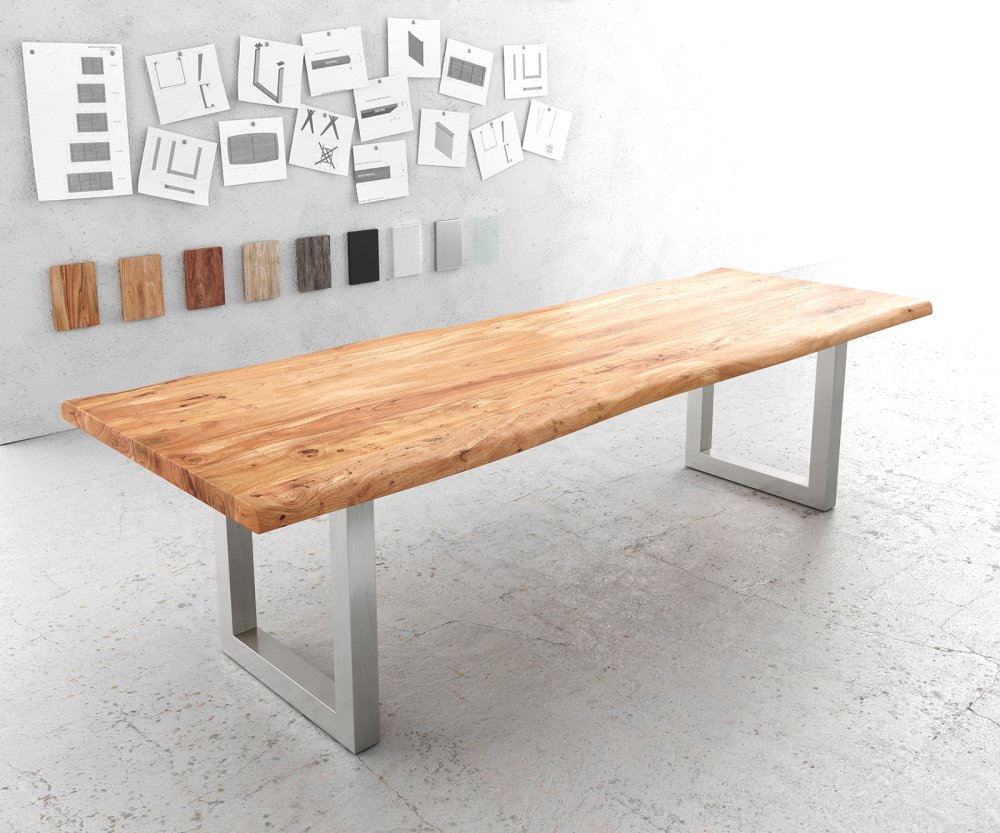 Jídelní stůl Edge 280x100 cm XL akácie přírodní nerezová ocel široký