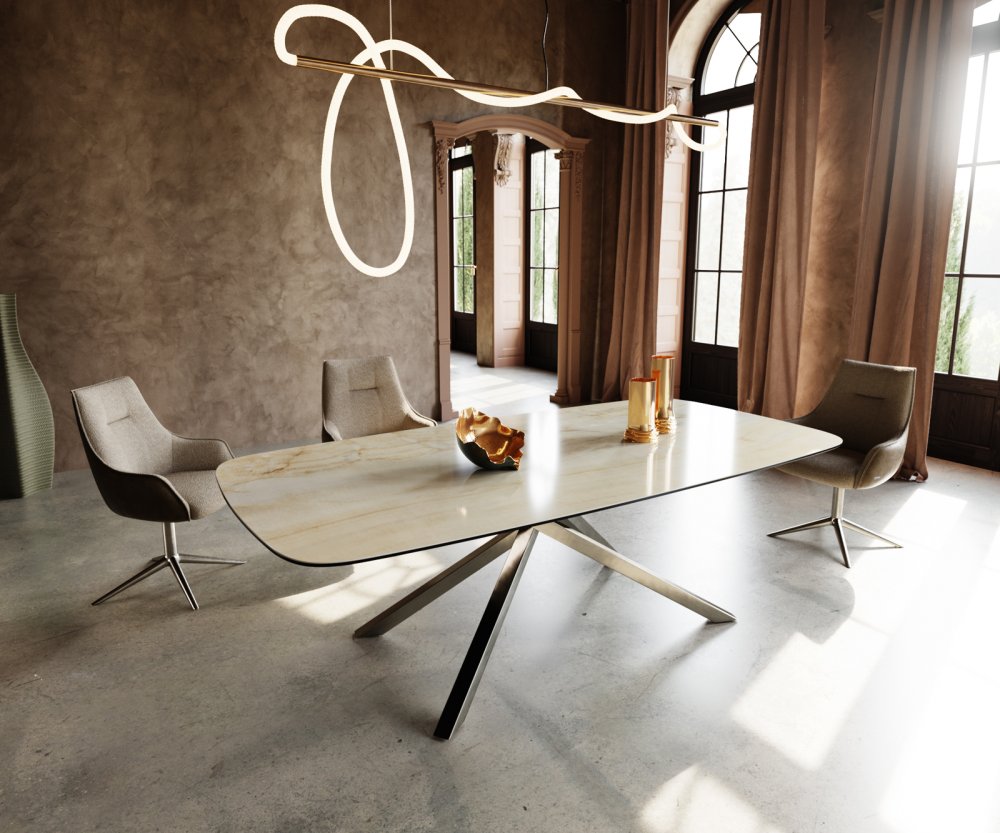 Jedálenský stôl Edge zaoblený 240x120 cm keramika Iris FMG Onice Oro