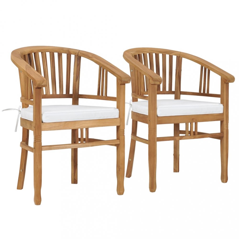 Záhradná stolička s poduškami 2 ks teakové drevo Dekorhome Krémová