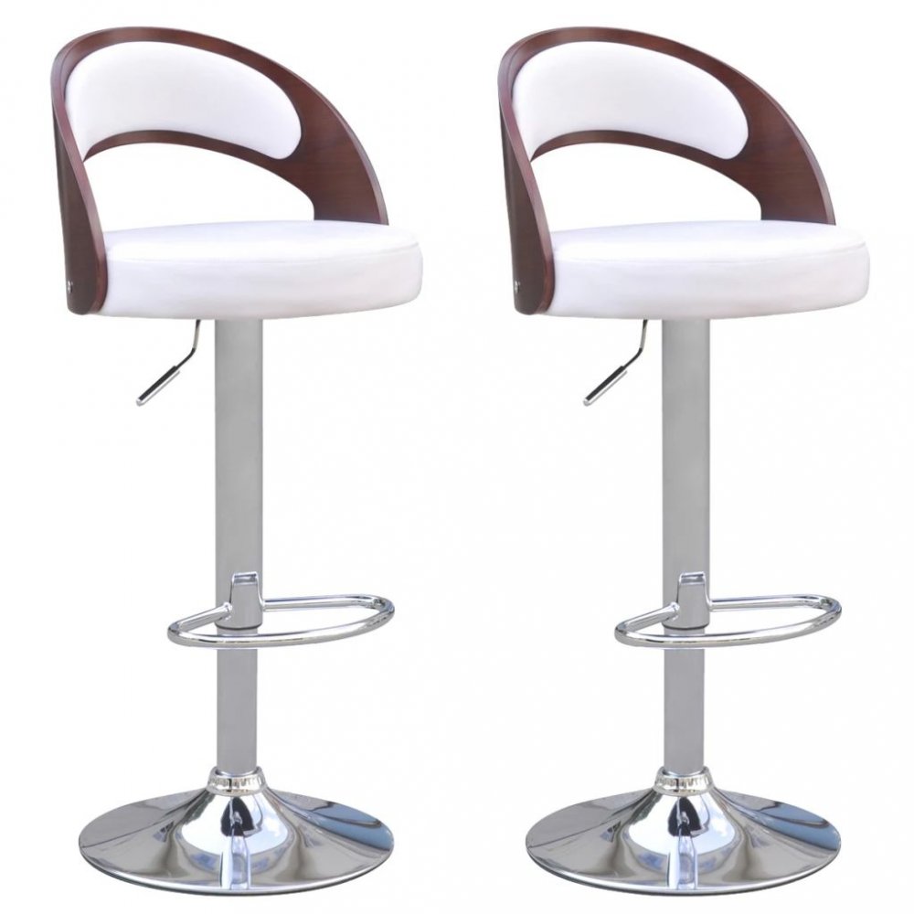 E-shop Barové židle 2 ks umělá kůže / dřevo / kov  Bílá,Barové židle 2 ks umělá kůže / dřevo / kov  Bílá