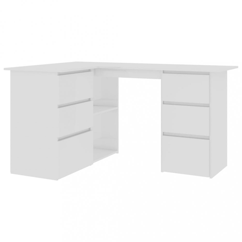 Rohový psací stůl se šuplíky 145x100 cm Dekorhome Bílá lesk,Rohový psací stůl se šuplíky 145x100 cm 