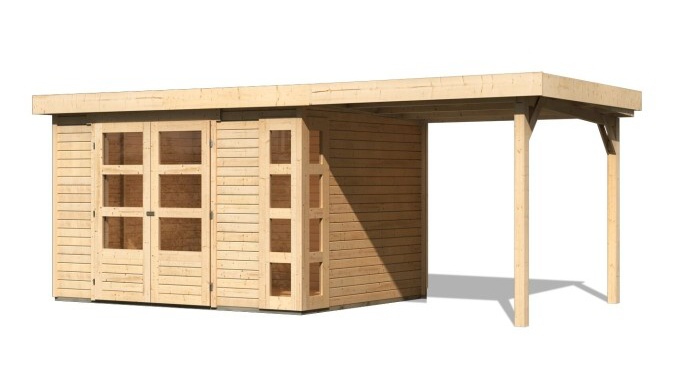 Dřevěný zahradní domek KERKO 5 s přístavkem 240 Lanitplast Přírodní dřevo