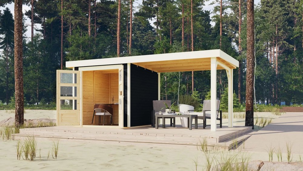 Drevený záhradný domček ASKOLA 2 s prístavkom 280 Lanitplast