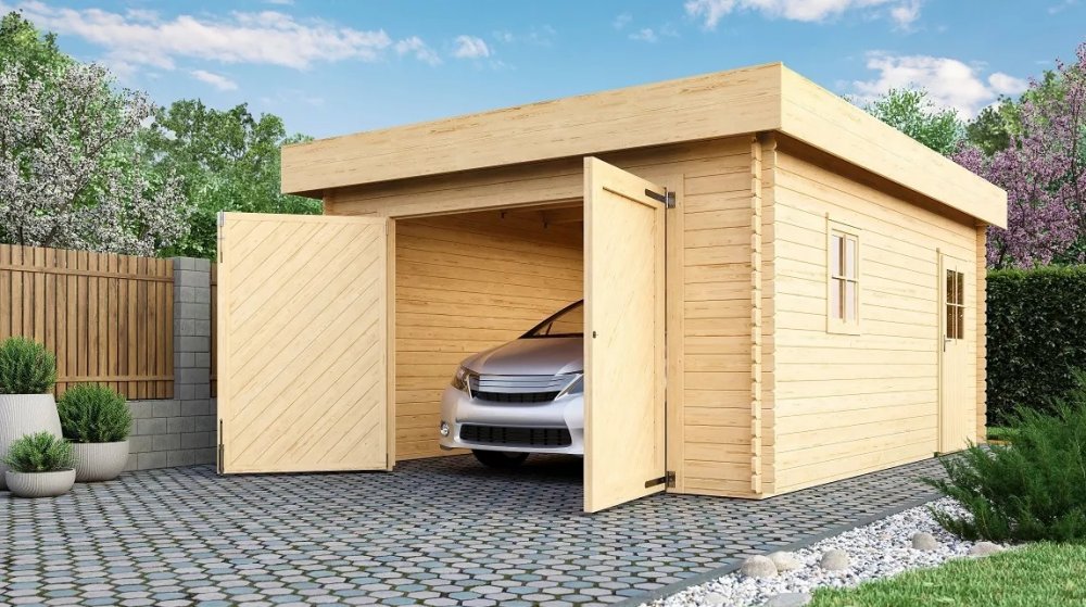 Levně Dřevěná garáž FLACHDACH Lanitplast