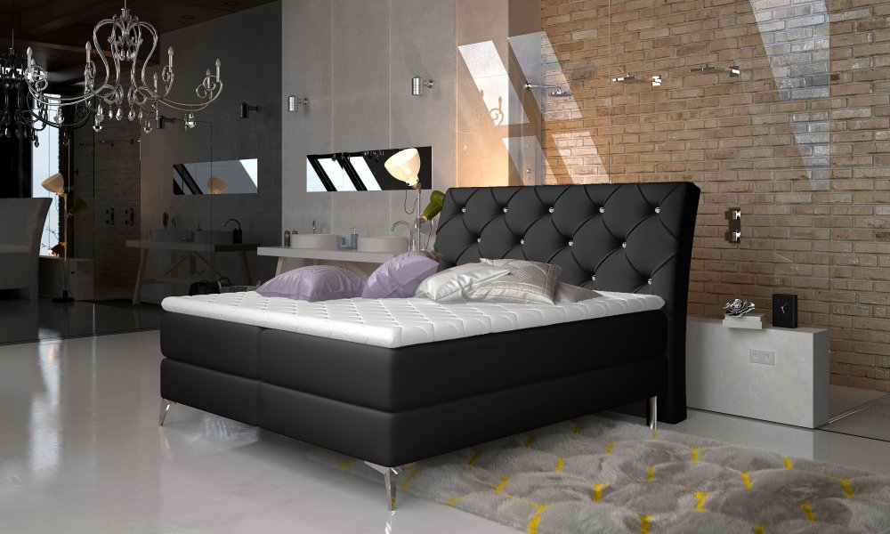 E-shop Boxspringová postel ADEL 180 Soft 11 (ekokůže) - černá,Boxspringová postel ADEL 180 Soft 11 (ekokůže) - černá