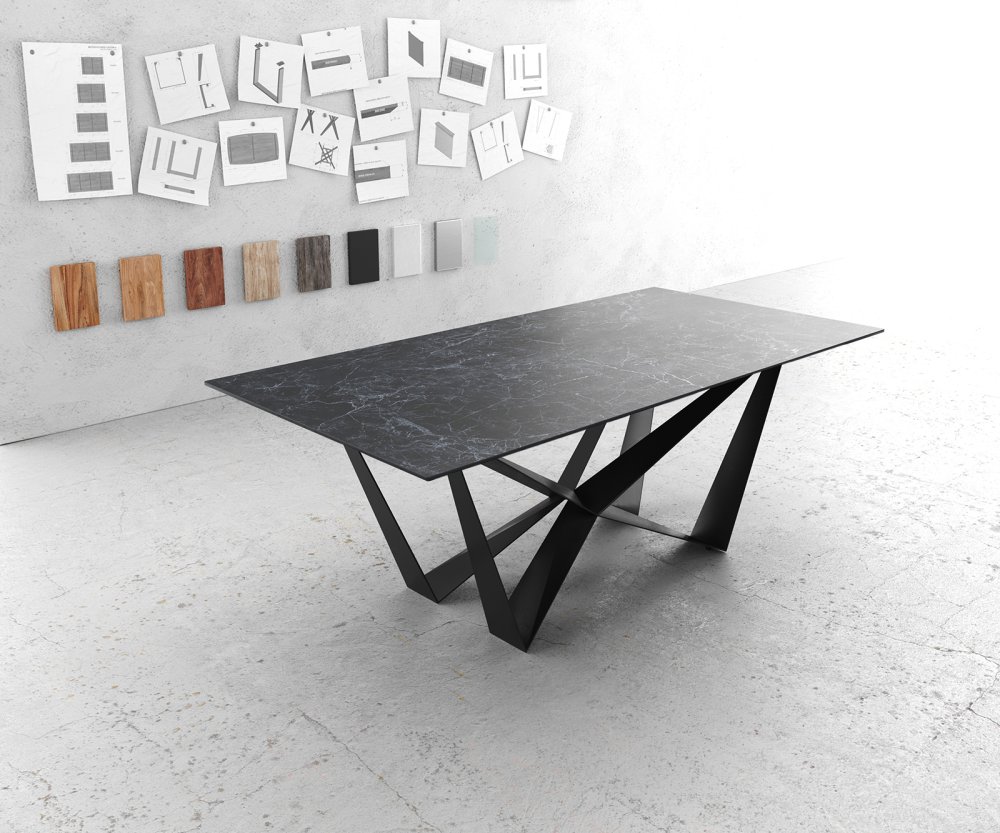 Jedálenský stôl Edge 200x100cm Laminam® keramika sivá podnož čierna
