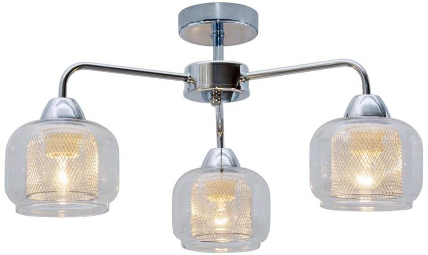 Chrómová stropná lampa, sklenené tienidlo, 3x40W, Ray