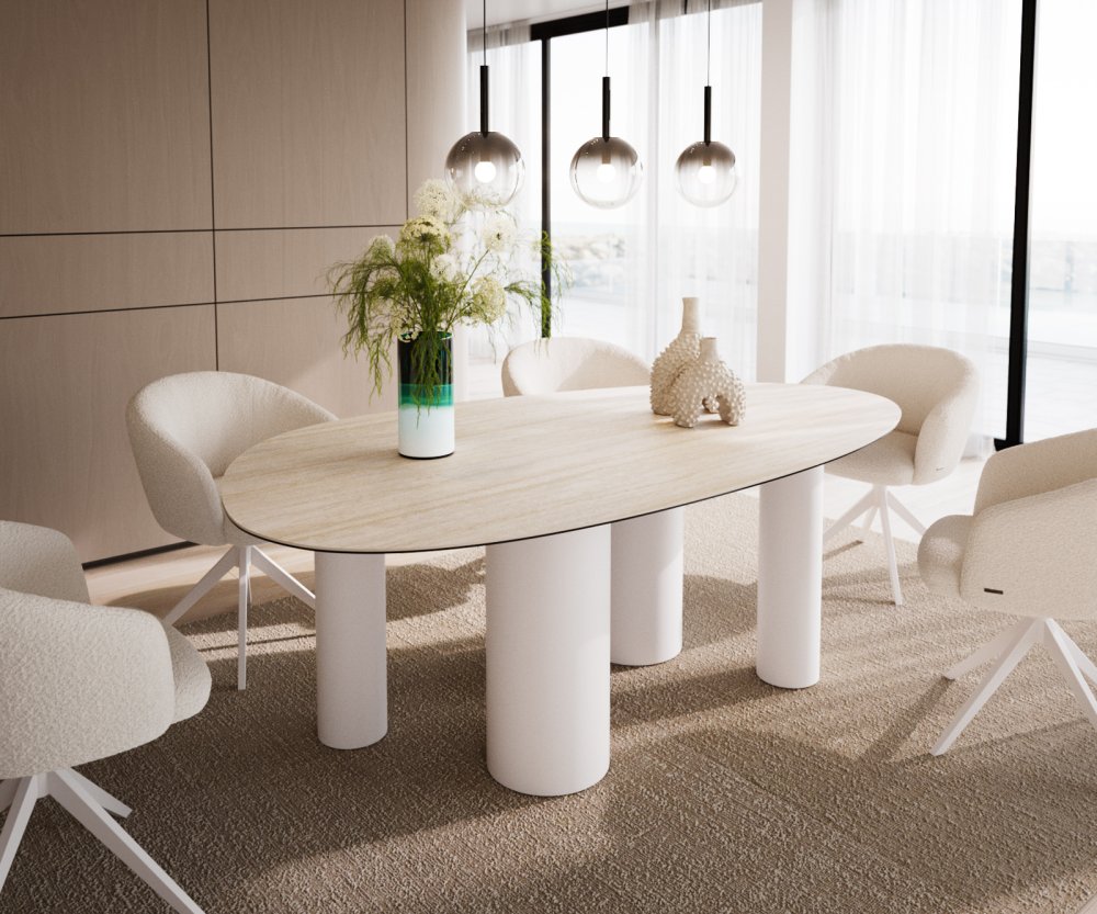 Oválny jedálenský stôl Edge 220x120 Keramický Laminam®Travertino