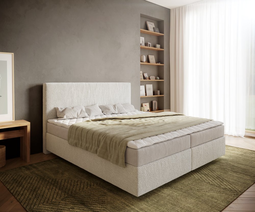 Čalúnená posteľ Dream-Well 180x200 cm bouclé krémovo biela s matracom