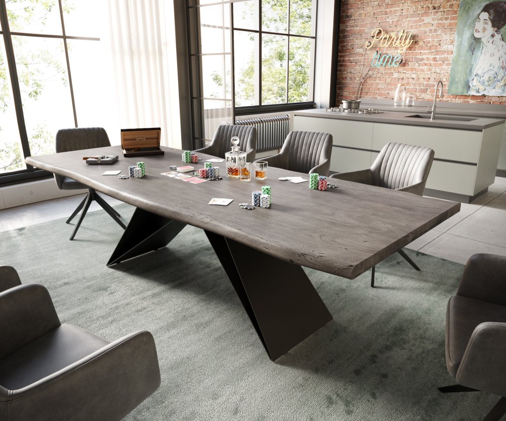 Jedálenský stôl Edge 260x100 akácia platinová podstava v tvare