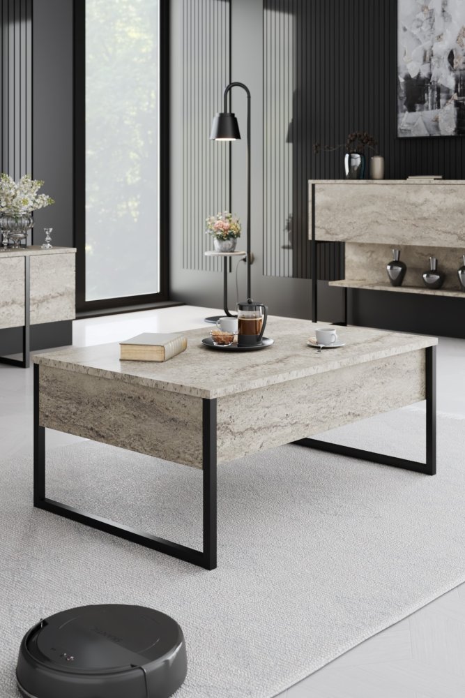 Konferenčný stolík Luxe - Travertine, Black