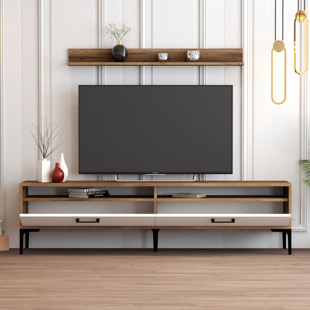 TV stěna / Sestava pod TV Istanbul - Walnut, White (obrázek 5)