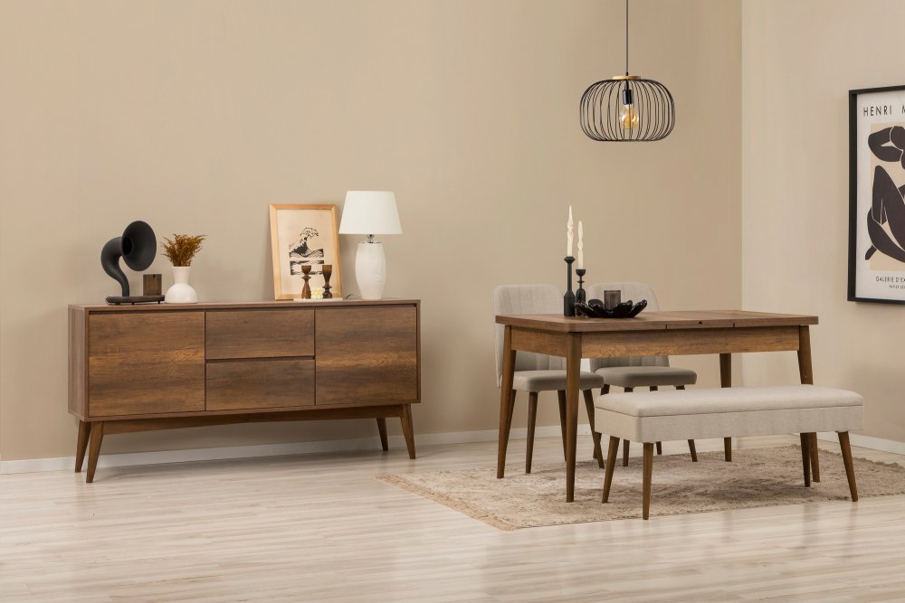 Set s rozkladacím stolom, stoličkami a konzolou (5 kusov) Vina 02 1005 - Walnut, Cream