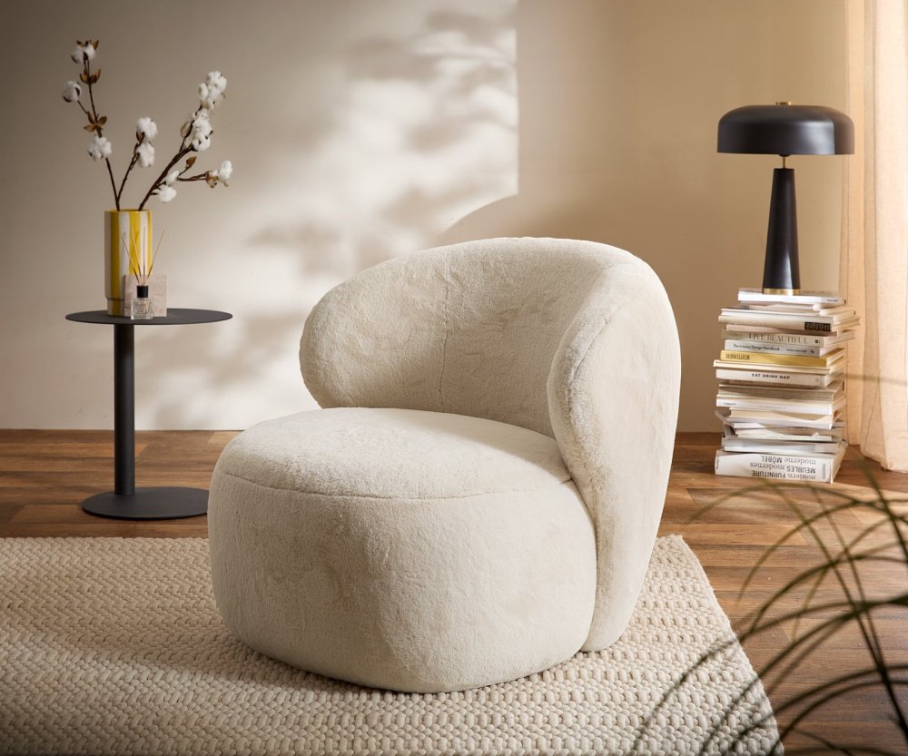 Lounge kreslo Pulo 80x80 cm plyšový manšester krémovo biela