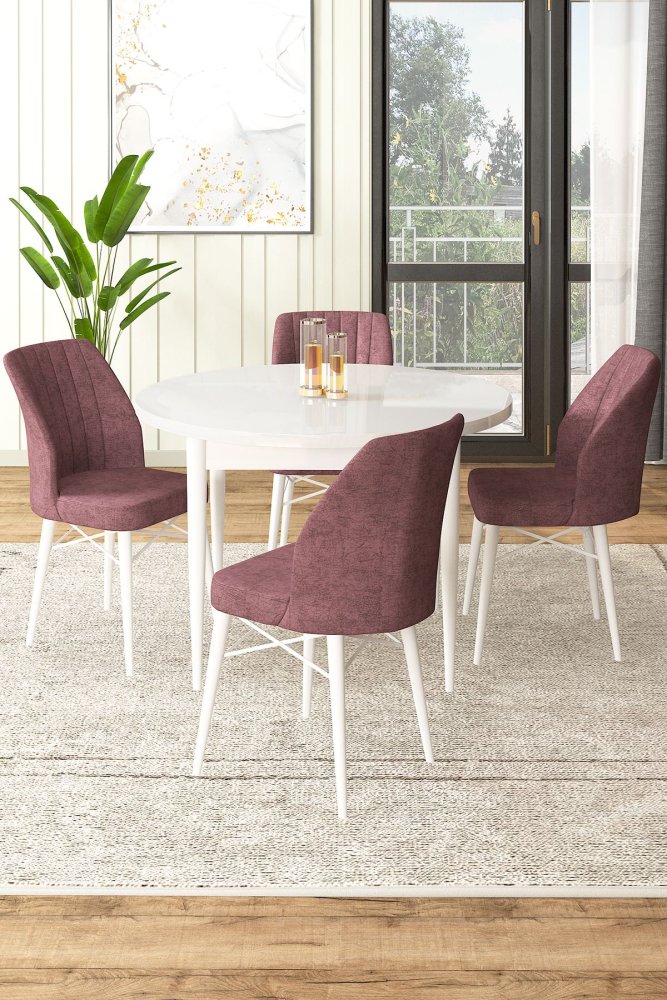 Dining Table & Chairs Set (5 Pieces) Rox - White, Dusty Rose