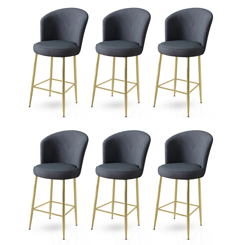 Bar Stool Set (6 Pieces) Alte - Anthracite, Gold