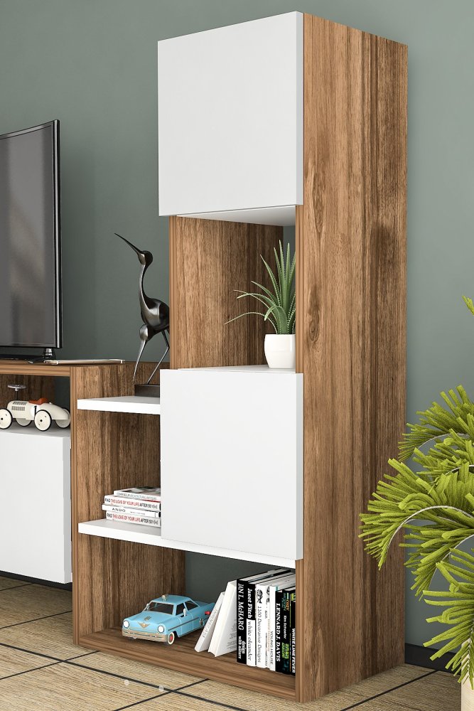 TV skrinka / Obývacia stena Tower - White, Walnut
