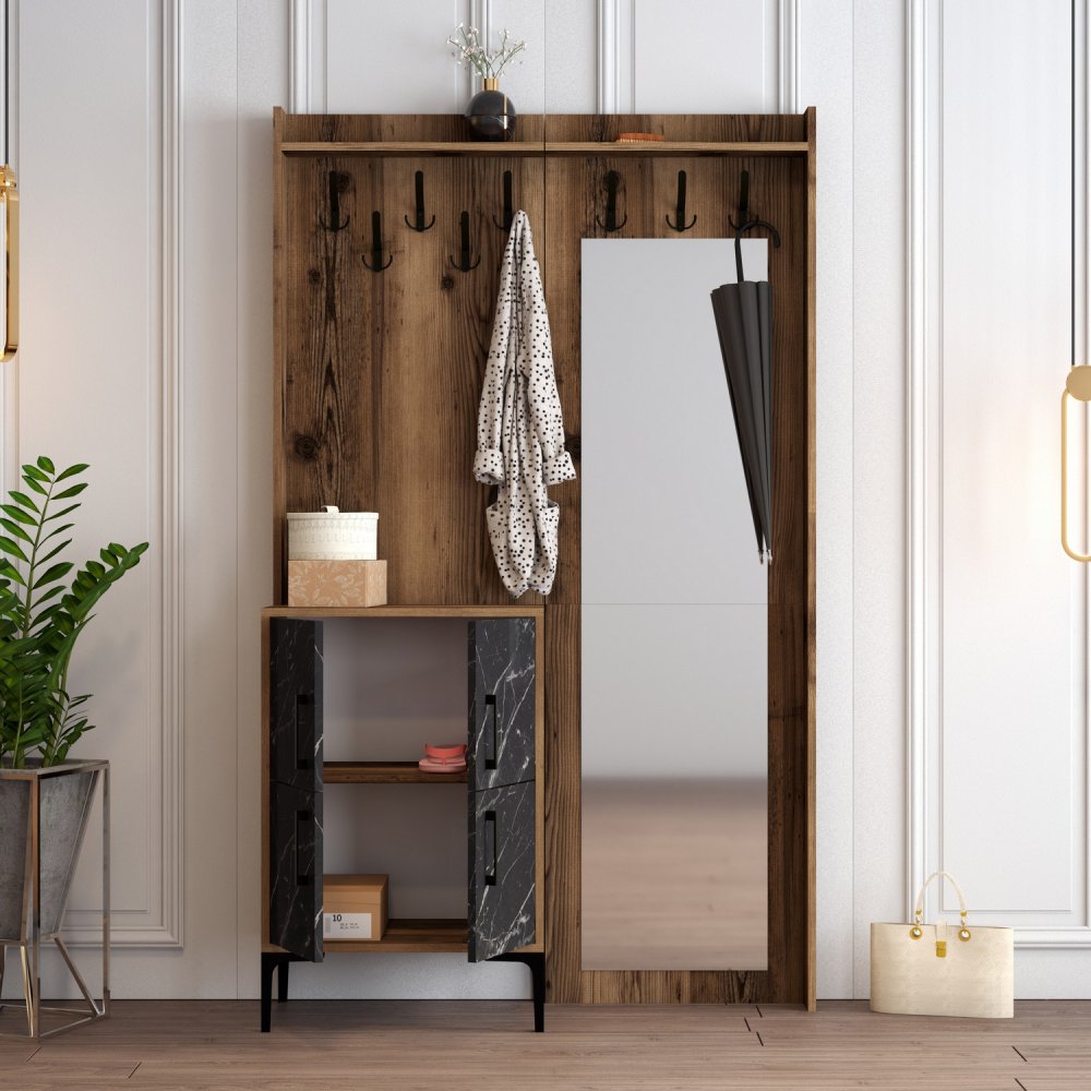 Předsíňová stěna Berlin BC - Walnut, Black Marble (obrázek 5)