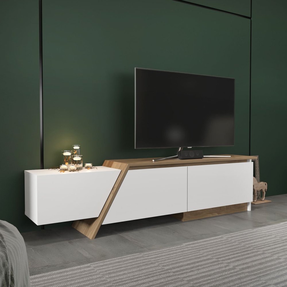 TV stolík Zonas - White, Walnut