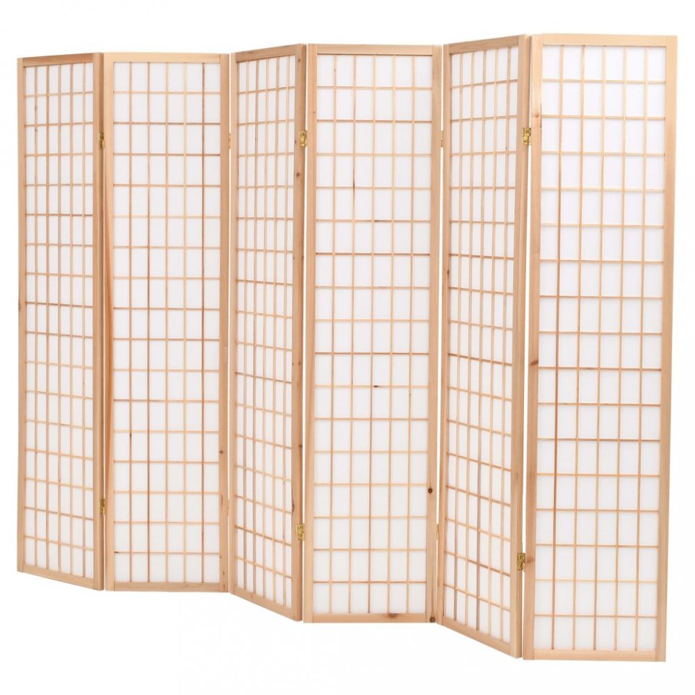 Paraván 6dílný dřevo / papír Dekorhome Bílá Obrázek