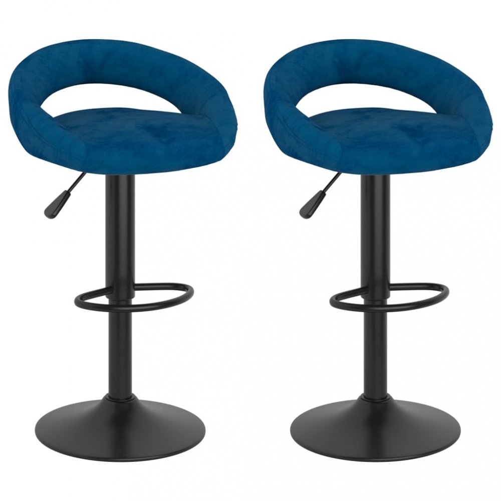 E-shop Barová židle 2 ks samet / kov  Modrá,Barová židle 2 ks samet / kov  Modrá