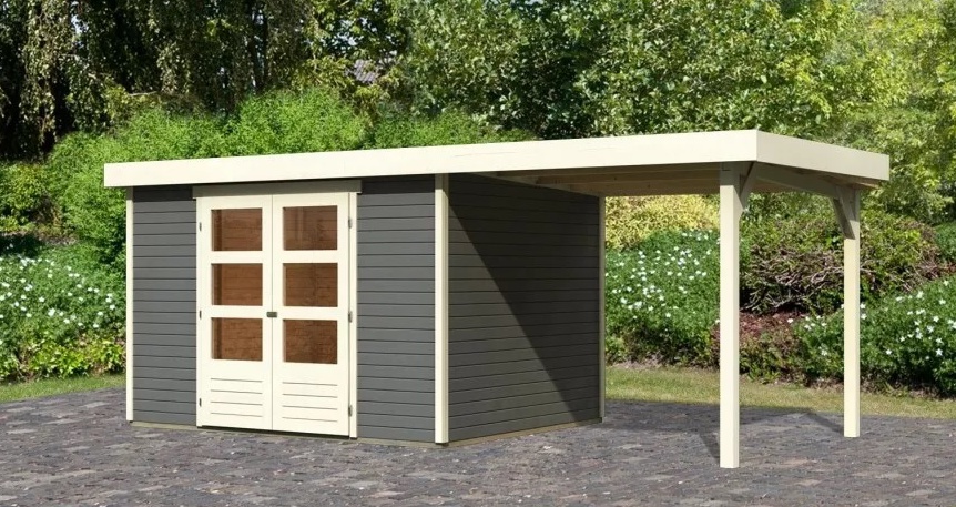 Drevený záhradný domček ASKOLA 5 s prístavkom 240 Lanitplast