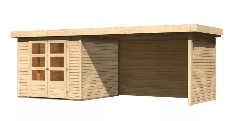 Dřevěný zahradní domek ASKOLA 3,5 s přístavkem 280 Lanitplast Přírodní dřevo