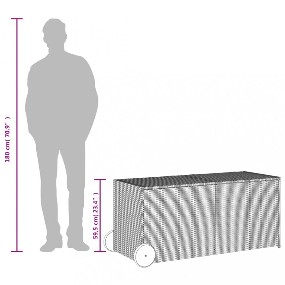 Zahradní úložný box s kolečky hnědý 283 l polyratan