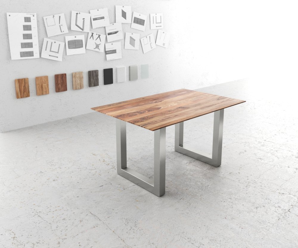 Hrana jídelního stolu 140x90 Sheesham Přírodní nerezová ocel