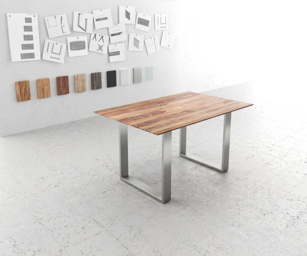 Jídelní stůl Edge 140x90 sheesham přírodní nerezová ocel úzká