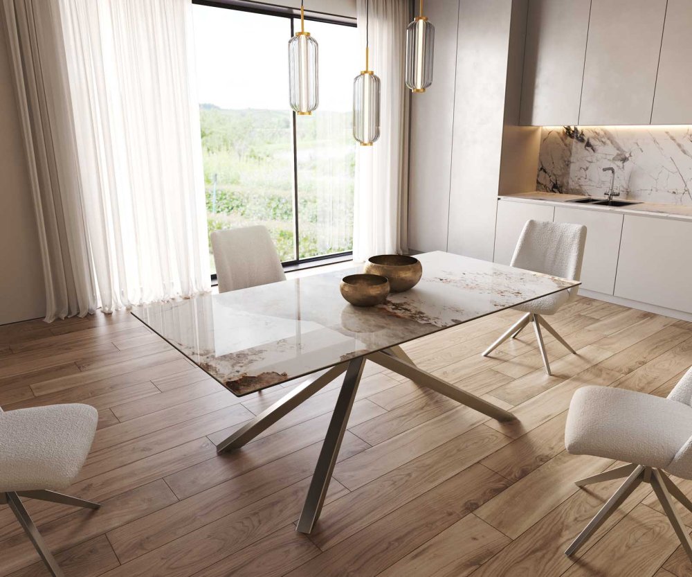 Jedálenský stôl Edge 200x100 keramický Minas Melange biely a béžový