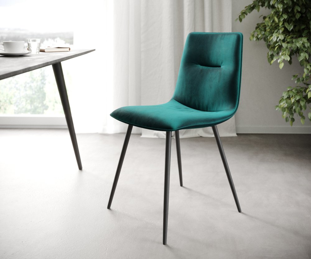 Sada 4 jídelních židlí Pia-Adesso Petrol Velvet se 4