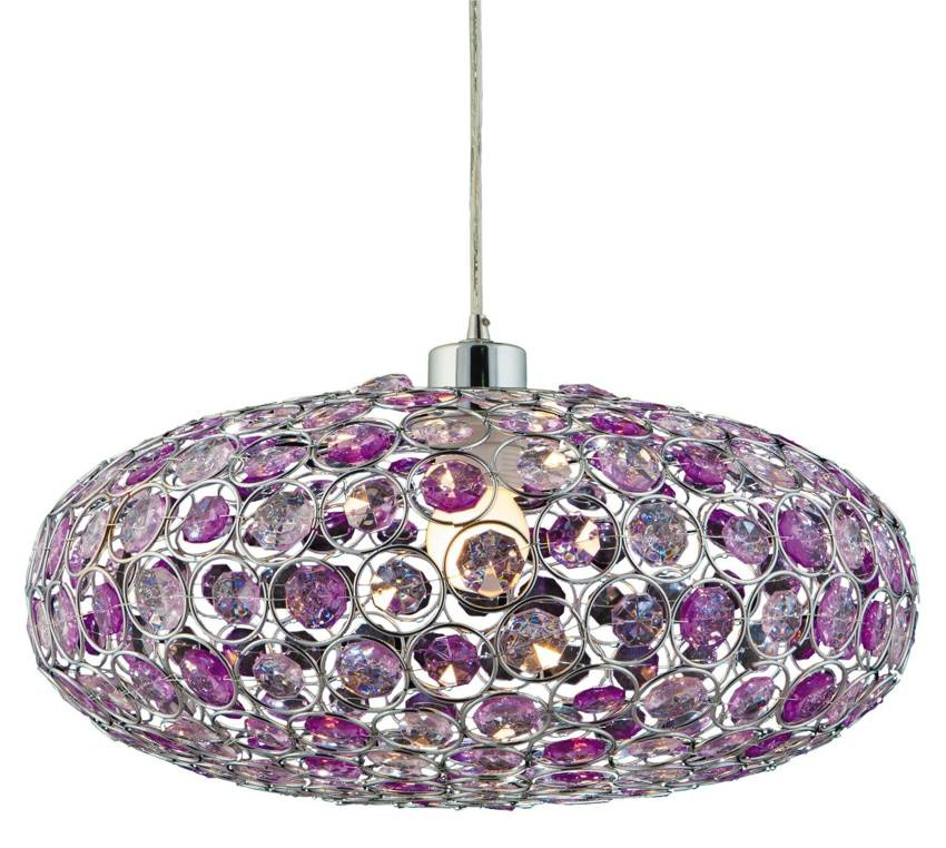 Fialová závěsná stropní lampa Crysti e27