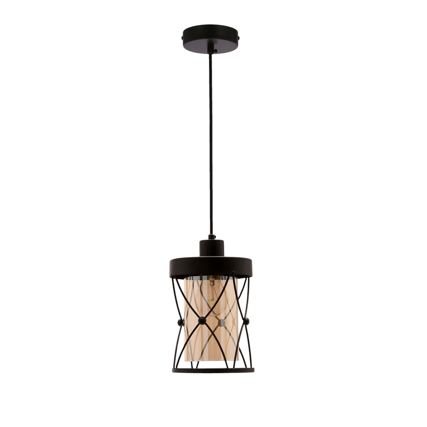 Závesná lampa Agar čierna E27 jantárové tienidlo