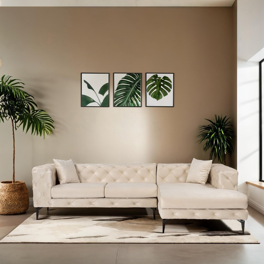 Rohová sedacia súprava / Rohová pohovka Como Eco Right - Beige, Black