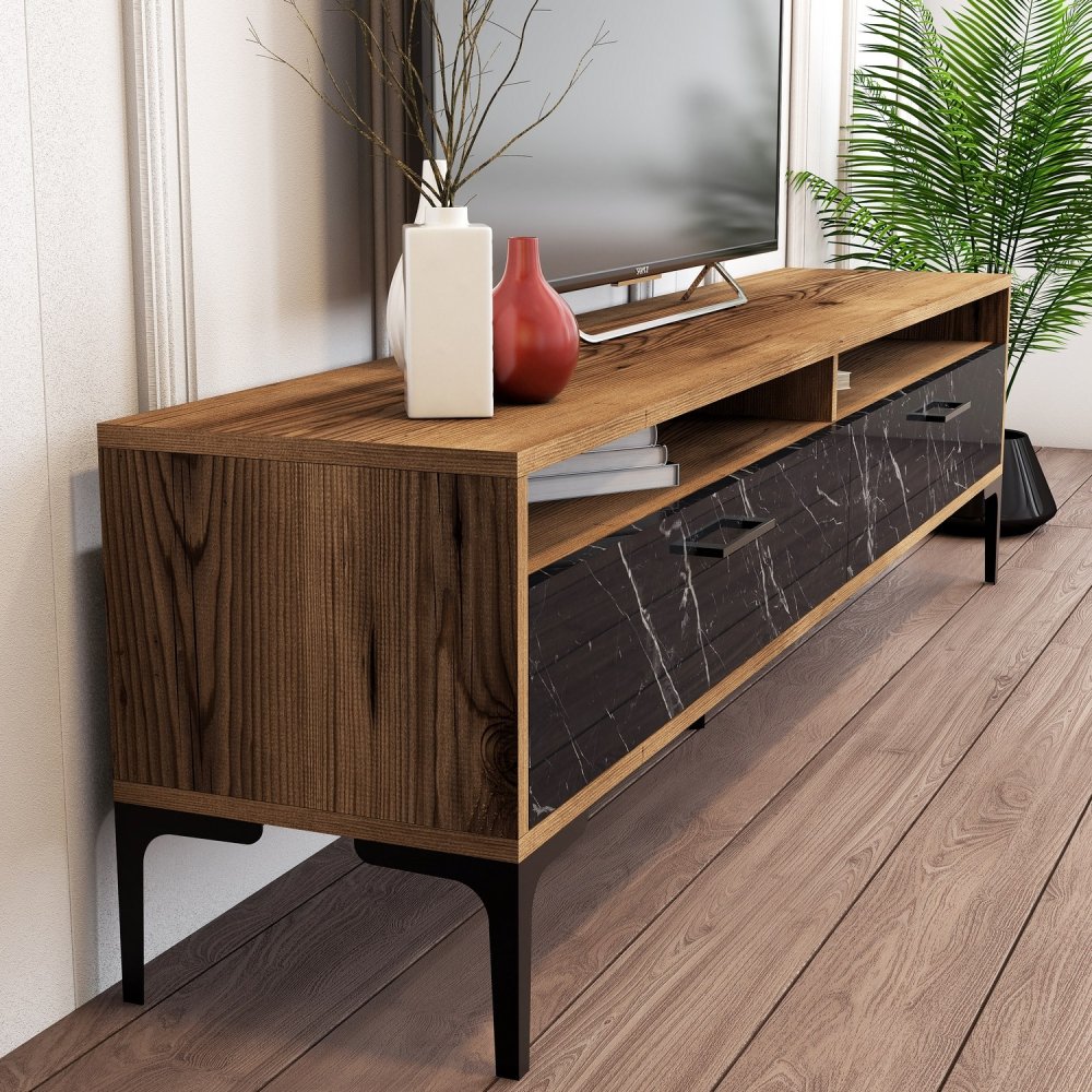 TV stolek Istanbul 2 - Walnut Black Marble (obrázek 4)
