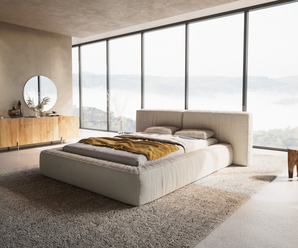 Čalúnená posteľ Coperti 140x200 cm bouclé krémovo biela