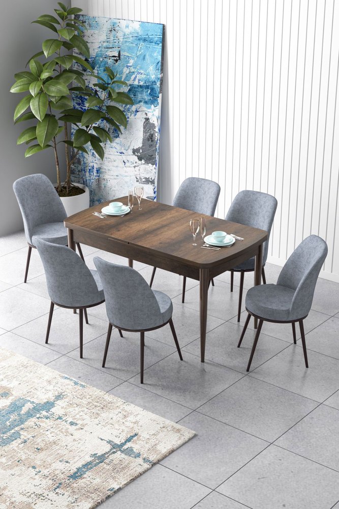 Extendable Dining Table & Chairs Set (7 Pieces) Zen - Baroque, Grey
