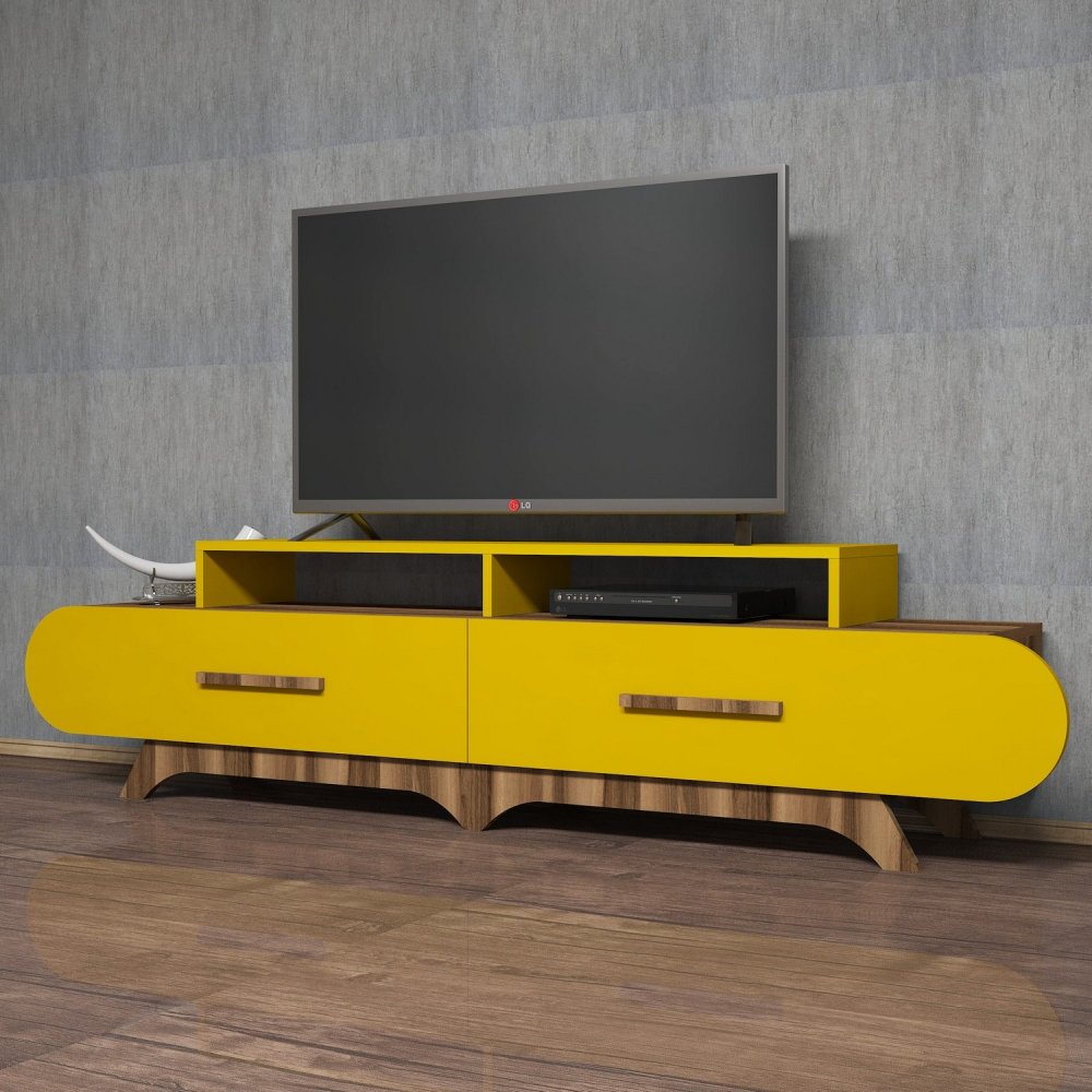 TV stolík Flora - Walnut, Yellow